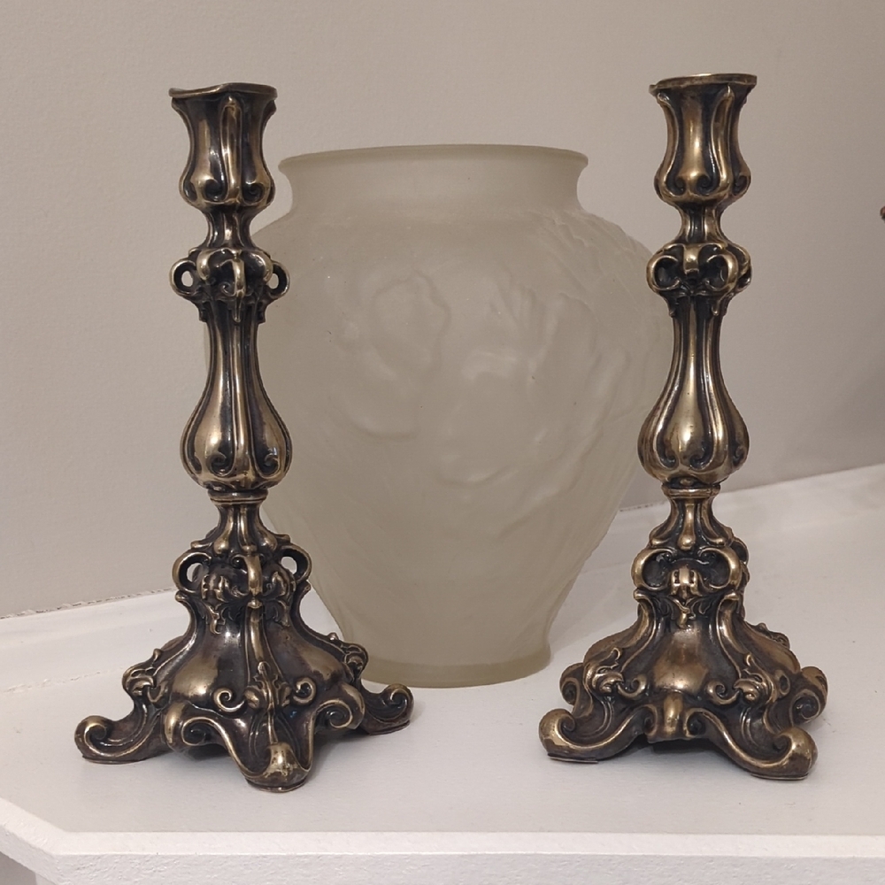 Baroque Style Brass Candlestick Holders
